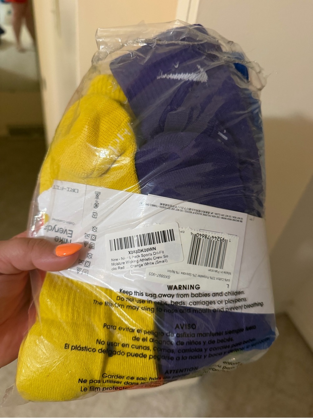 Nike Crew Socks - 6 Pack (Red, Orange, Yellow, Green, Blue, Purple)